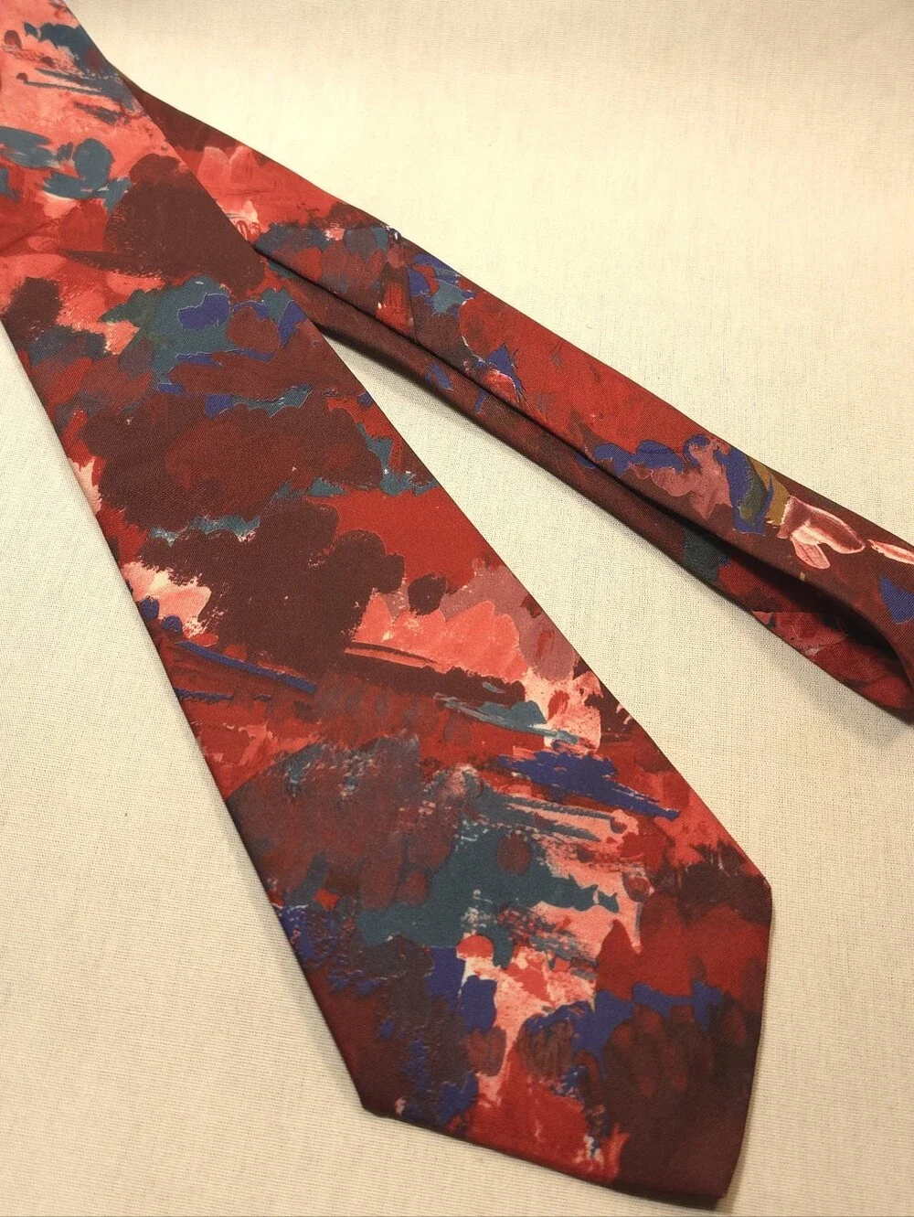 Men's Abstract Red & Blue Paint-Brush Tie